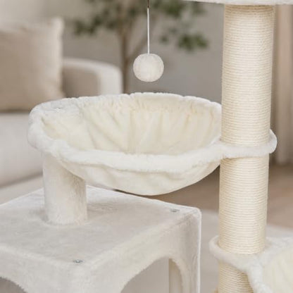 Smouatou Cat Tree with Cat Condo and Two Hammocks, Cat Tower with Scratching Posts and Scratching Pads Cat Toys, Beige - Image 7