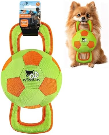 ALL FOR PAWS Dog Ball with Handles, Durable Dog Toy with Squeaker, Interactive Tug of War Ball Toy for Small and Medium Dogs, 12.6 x 5.9 x 5.9 Inch by Home
