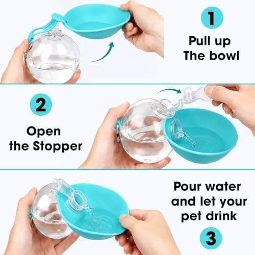 2-in-1 Portable Dog Water Bottle with Foldable Bowl, Leak-Proof Pet Travel Water Dispenser with Carry Strap, Lightweight Drinking Bottle for Dogs and Cats, Walking, Hiking and Outdoor Use Plastic - Image 2