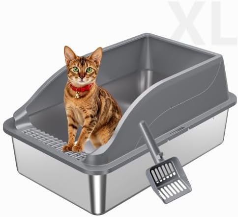 Stainless Steel Litter Box, High Sided, Anti-Urine Leakage Non-Stick by KISENG