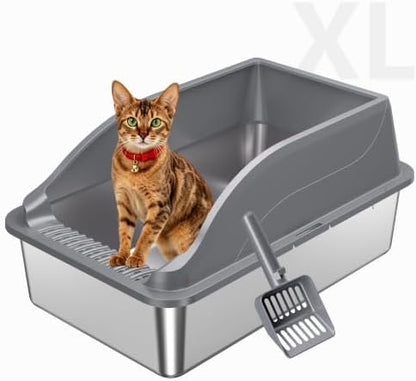 Stainless Steel Litter Box, High Sided, Anti-Urine Leakage Non-Stick by KISENG