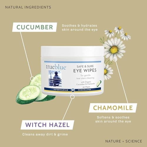 TrueBlue Cucumber & Chamomile Safe and Sure Dog Eye Wipes – Pre-Moistened Textured Pads for Tear Stain Eye Cleaning – Cleansing Eye Wipe for Dogs, Puppies – Non-Toxic, All-Natural – 50 Count - Image 3