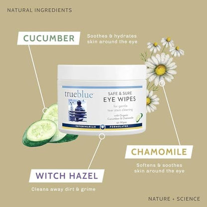 TrueBlue Cucumber & Chamomile Safe and Sure Dog Eye Wipes – Pre-Moistened Textured Pads for Tear Stain Eye Cleaning – Cleansing Eye Wipe for Dogs, Puppies – Non-Toxic, All-Natural – 50 Count - Image 3