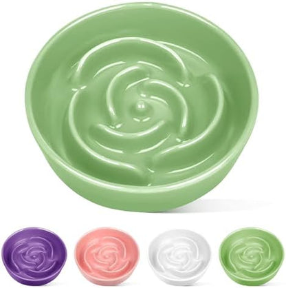 TRUVIC Ceramic Slow Feeder Dog Bowls, 1.5 Cup Puzzle Slow Feeder Bowls for Fast Eaters, Ceramic Dog Food Dish no Black Chin, Puzzle Bowl for Medium Dogs, Green by TRUVIC