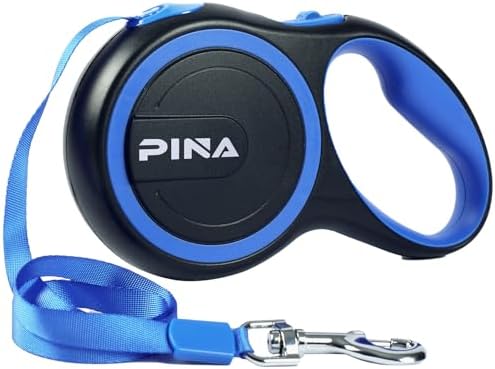 PINA Retractable Dog Leash, 16ft Dog Leash for Small Medium Dogs Up to 44lbs, 360° Tangle-Free Strong Reflective Nylon Tape, with Anti-Slip Handle, One-Handed Brake, Lock - Black Blue by PINA