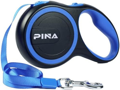 PINA Retractable Dog Leash, 16ft Dog Leash for Small Medium Dogs Up to 44lbs, 360° Tangle-Free Strong Reflective Nylon Tape, with Anti-Slip Handle, One-Handed Brake, Lock - Black Blue by PINA