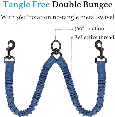 iYoShop Double Dog Leash, 360° Swivel, No Tangle, Large, True Navy - Image 5