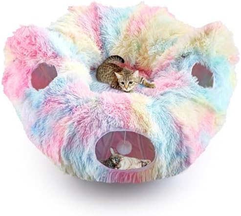 Cat Tunnel Bed, Collapsible Cat Tunnel with Washable Cushion,3-in-1 Multi-Functional Play Tunnel with Peek Holes & Ears, Indoor Playhouse for Cats Kittens Rabbits Small Dogs,Gift for Pet by ProductOverview