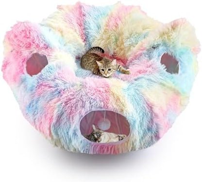 Cat Tunnel Bed, Collapsible Cat Tunnel with Washable Cushion,3-in-1 Multi-Functional Play Tunnel with Peek Holes & Ears, Indoor Playhouse for Cats Kittens Rabbits Small Dogs,Gift for Pet by ProductOverview