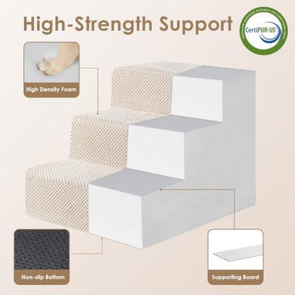 EHEYCIGA Dog Stairs 13.5" H, 3-Step Extra Wide Dog Steps, Beige - Image 4