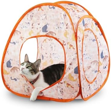 Andiker Cat Tent, 3 Holes Safe and Strong Cute Cats Tunnel Collapsible Easy to Carry Cat House for Indoor Cats Kittens Hiding Playing Training Sleeping (Tent Orange) by Andiker-ServingforYou