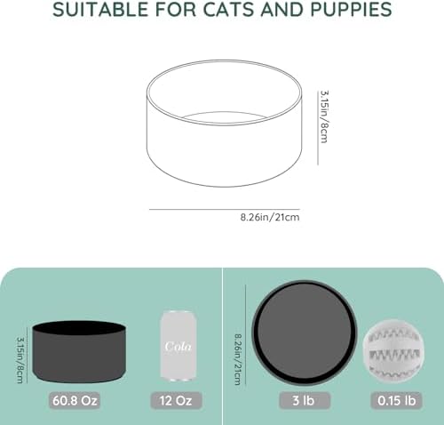 SPUNKYJUNKY 60OZ Ceramic Dog and Cat Bowl, Modern Cute Weighted Food Water Bowl for Replacement Black (1 Pack) - Image 2