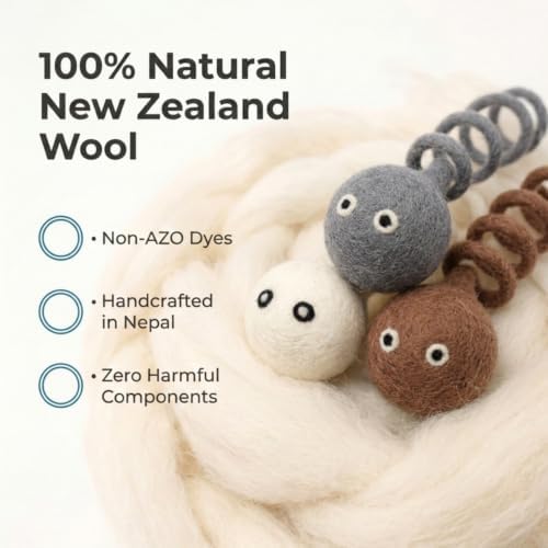 Glaciart One Felt Spring Cat Toy – 3 Pcs Soft Fuzzy Enrichment 100% Natural Wool - Interactive Stretchable Play Set - Safe for Pets, Non-AZO Colored Dyes - 4” Long - Image 4