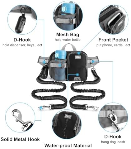 ETACCU Hands Free Dog Leash with Phone Pouch for 2 Dogs Water Bottle Holder - Image 4