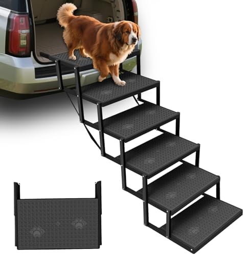 Dog Steps for Car & SUV – 6-Step Foldable Pet Stairs for Large Dogs, Non-Slip Heavy-Duty Plastic Dog Stairs, Lightweight & Portable Vehicle Access, Great Alternative to Pet Ramp for Truck by Unknown