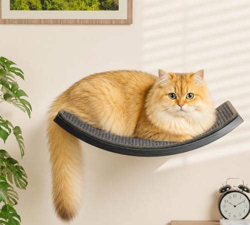Wall Mounted Curved Cat Hammock with Grey Sisal Pad – Scratch-Friendly Cat Nest Perch for Wall – Large Floating Bed for Indoor Cats by PELUOMOZ