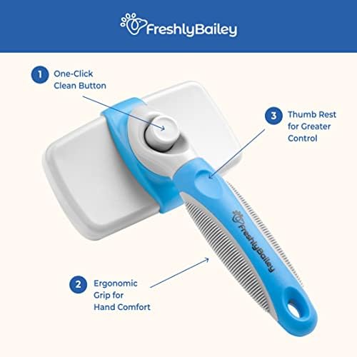 Freshly Bailey Self Cleaning Slicker Brush for Dogs and Cats - Hair Brush for Medium to Long-haired Pets - Effective, Comfortable, and Easy to Clean - White and Blue - Image 4