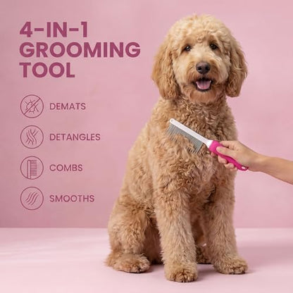 Poodle Pet Detangling Pet Comb with Long & Short Stainless Steel Teeth for Removing Matted Fur, Knots & Tangles – Detangler Tool Accessories for Safe & Gentle DIY Dog & Cat Grooming (Pink) - Image 7