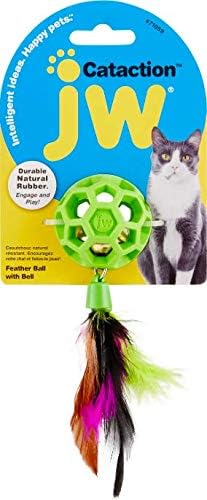 JW Pet Cataction Feather Ball with Bell, Cat Toy, Green, 1 Count (Pack of 1) (71059) - Image 4