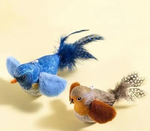 Cat Bird Toy Real Feather Catnip Squeaky Teaser Hanging Bird Toy(Brown) - Image 4