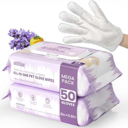 IMMHABI Hypoallergenic Pet Glove Wipes for Dogs & Cats, 50 Count by IMMHABI