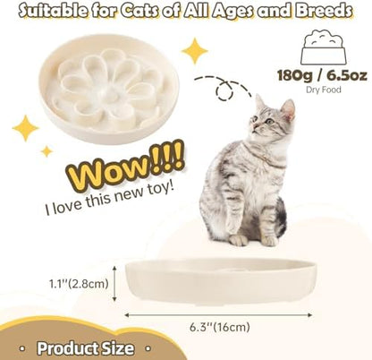 Melamine Slow Feeder Cat Bowl - Cute Blossom Maze Cat Dish - Fun Interactive Plate for Dry & Wet Food - Whisker Friendly - Dishwasher Safe - 6.3''W x 1.1''H - Image 2