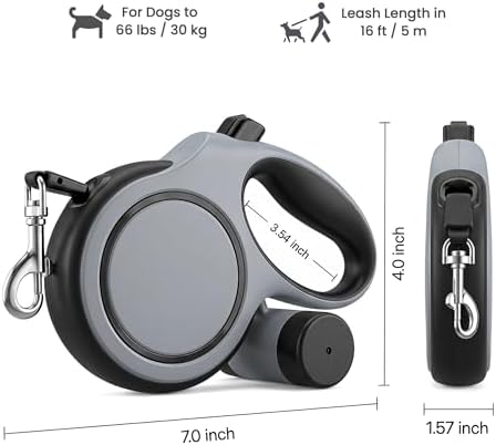 16ft Retractable Dog Leash for Medium Dogs up to 66 lbs, Gray - Image 2