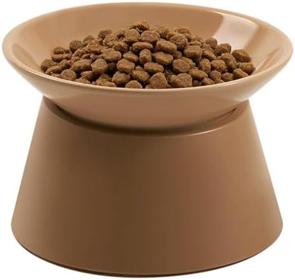MS!MAKE SURE Cat Food Bowls Elevated - Ceramic Cat Water Bowls Whisker Friendly with Stand Tilted Non Slip Flat Detachable Anti Vomiting for Indoor Cats Milk Tea by MS%EF%BC%81MAKESURE