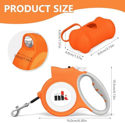Retractable Dog Leash with LED Light Makife 5m Extendable Dog Lead for Small Medium Puppis up to 25kgs, One-Hand Brake & Lock System, Ergonomic Handle (Orange) - Image 2