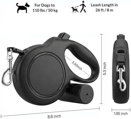 26ft Retractable Dog Leash for Large Dogs up to 110 lbs, Black - Image 2