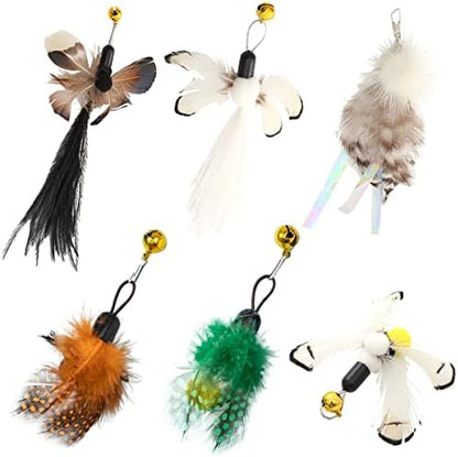 Cat Insect Feather Toys Replacement Cat Toy Wand Refills, 6 Pieces Natural Insect Cat Toy Feathers Refill, Interactive Cat Teaser Wand Attachments, with Bell by WelcometoHokoad