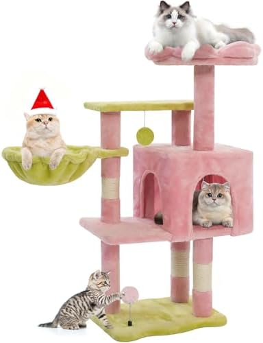 Cat Tree Tower with Hammock,40" Cat Trees for Indoor Cats Large Adult(Pink) by Yungaspy