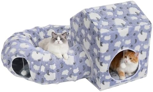 Pawaboo Cat Tunnel Bed, Donut Tunnel with Square House, Basic Soft Blue by Pawaboo