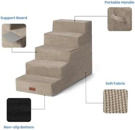 Aodisman Dog Stairs for High Beds 22.6" H, 5-Step Pet Steps for Small Dogs - Image 2