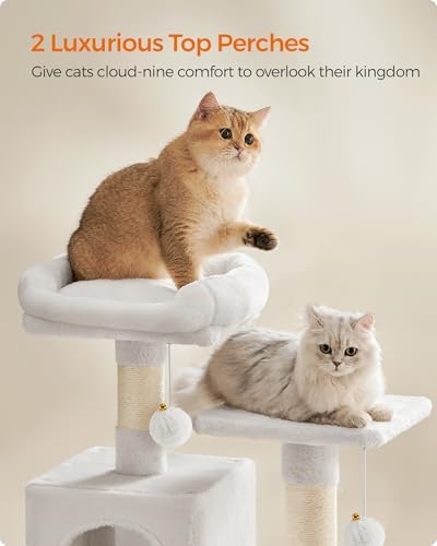 Feandrea Cat Tree, 59.5-Inch Tall Cat Tower, Multi-Level Condo, Cream White - Image 3