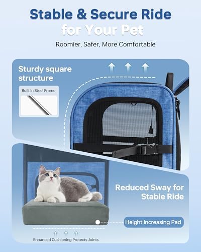 Hiking Dog Carrier Backpack, Padded Height-Enhancing Design, Adjustable Waist Cushioning Belt with Breathable Padded Back Support, Dog Carrier Backpack for Small Dogs Max 13LB Blue with Pad - Image 7