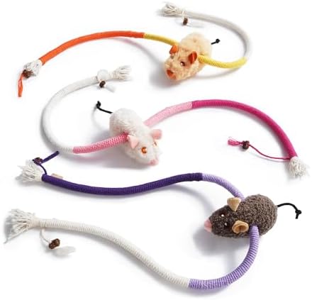 Cat Chew Ropes with Catnip Mouse, 3Pcs Cat Chew Toys for Large Cats Enrichment, 3-in-1 Catnip Toys Mouse & Strong Braided Ropes & Gall Fruits, Cats Teething Toys by puretoy