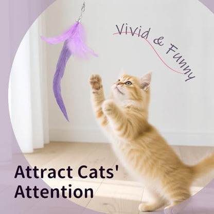 SONGWAY Cat Wand Toys for Indoor Cats - Cat Toy Set with Retractable Teaser Wand and 6 PCS Fairy Feather Toy Refills, Dragonfly Tassel Cat Toys Interactive, Purple - Image 6