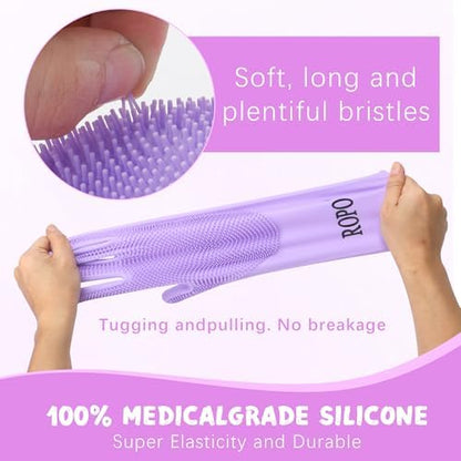 ROPO silicone gloves for pet grooming, multi-functional gloves for pet hair shedding, bathing, and massage (Purple) - Image 3