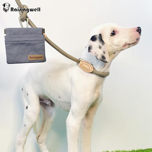 Raisingwell Dog Treat Pouch, Small Cotton Pocket Sized Training Holder, Hand Free Walking Fanny Bag with Carabiner, Self-Closing Pet Feed Snack Reward, Behavior Aids for Puppy Travel or Outdoor (Grey) - Image 5