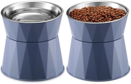 Lallisa 2 Pcs Elevated Cat Bowls Adjustable Raised Cat Feeder Non Slip Food Water with Stand Safe Stainless Steel Bowls with Pet Food Stand for Pets Feeding Eating(Blue) by Lallisa