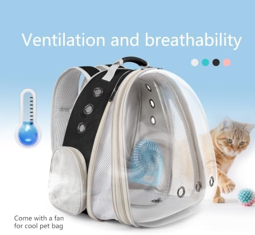 Cat Backpack Carrier with Fan, Space Capsule Astronaut Clear Bubble Front Extension to Carry Transport Cat Small Puppy Bunny, 20 Pounds Cat Bookbag (Black, Gen 1 + Fan) - Image 4