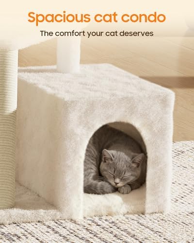 Cat Tree Tower for Indoor Cats, 33 Inches Multi-Level Cat Condo with Scratching Posts, Large Perch, Hanging Toy for Large Adult Cats, Beige - Image 5