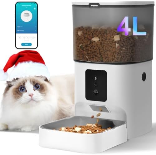 ANDOLL HOME 2.4G Automatic Cat Feeder, 4L WiFi Food Dispenser with 10s Voice Recorder, Pet Feeder up to 10 Meals per Day, Timed Cat Feeder with Dry Food Sealed Ring by ANDOLLHOME