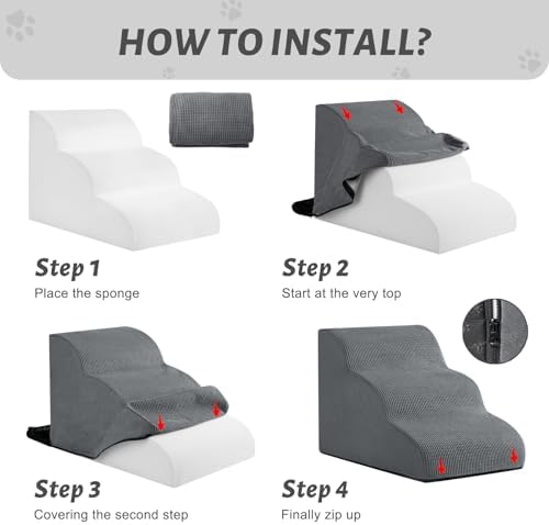 3-Step Dog Stairs Replacement Cover(for AODISMAN Pet Ramp Only),Grey - Image 3