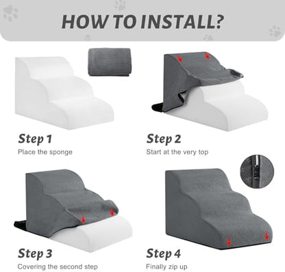 3-Step Dog Stairs Replacement Cover(for AODISMAN Pet Ramp Only),Grey - Image 3