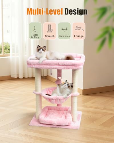 SYANDLVY Small Cat Tree for Indoor Cats with Top Perch Hammock & Bottom Bed - Image 5