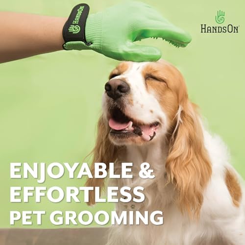 H HANDSON Pet Grooming Gloves - Patented #1 Ranked, Award Winning Shedding, Bathing, & Hair Remover Gloves - Gentle Brush for Cats, Dogs, and Horses (Green, Junior) - Image 2