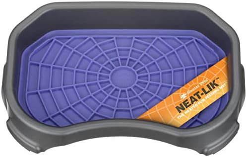 Neater Pets Neat-LIK Dog Lick Mat w/Mess-Proof Tray, Lick Mat for Dogs, Cats, Puppy, Reduces Anxiety & Boredom, Peanut Butter Slow Feeder, Interactive Treat Licking Pad (Purple/Gunmetal) by NeaterPetBrands