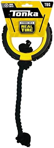 Tonka Mega Tread Rope Tug Dog Toy, Lightweight, Durable and Water Resistant, 15 Inches, for Medium/Large Breeds, Single Unit, Yellow/Black by Tonka